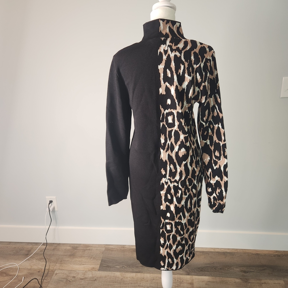 Bar III Black and Animal Print Long Sleeve Dress SIZE: Large - Picture 4 of 7